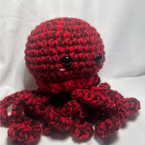 Crochet Red and Black Stuffed Octopus/Jellyfish Plushie/Plushy - Picture 4 of 4